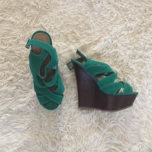 Suede teal wedges
